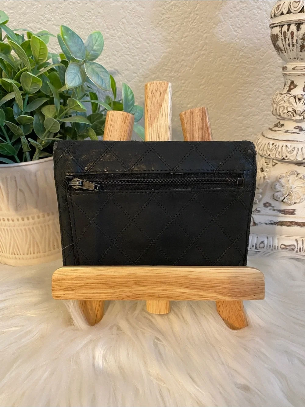 Vintage Chanel Black Quilted Envelope Wallet 1980s